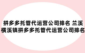 拼多多托管代运营公司排名 兰溪横溪镇拼多多托管代运营公司排名前十